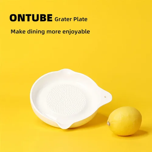 Miniatura 2 de ONTUBE Plato Rallador de Cerámica para Jengibre, Ajo, Cebolla, Queso, Limón, Chocolate, Verduras y Frutas para Cocina, Blanco (5.5" x 1 Pieza)