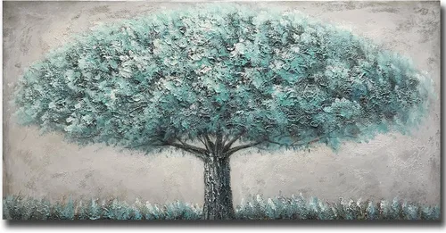 Yotree Pintura de árbol, 24 x 48 pulgadas, óleo sobre lienzo, arte abstracto, enmarcado, pintado a mano, moderno, unisex, interior, sala de estar,