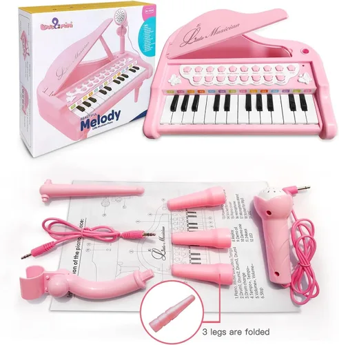 Miniatura 6 de Love & Mini - Piano/teclado de juguete para niños de 3 a 5 años como regalo de cumpleaños, con 24 teclas, color rosa; instrumento musical de juguete