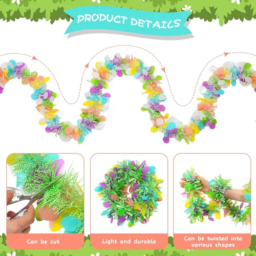 Miniatura 6 de Jutom Guirnalda metálica con purpurina de Pascua, guirnaldas gruesas de primavera coloridas de 108 pies, 6
