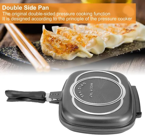 Miniatura 2 de flexman Sartén doble de 12.6 x 10.2 x 2.6 pulgadas, sartén de aluminio con anillo de sellado, bloqueo magnético de 4000 Gauss para cocción