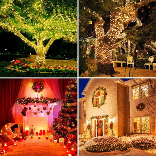 Miniatura 6 de Luces solares de Navidad para exteriores, 115 pies, 300 LED, 8 modos, impermeables, luces de patio para árbol de Navidad, patio, jardín, decoración