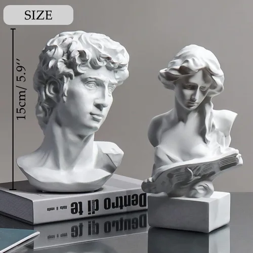 Miniatura 3 de Estatua de David de Yahu Lando, busto griego, estatua de cabeza de busto para decoración del hogar romano, decoración de mesa de café blanca