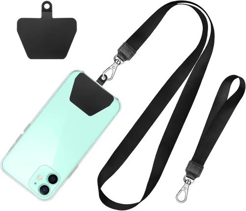 Miniatura 16 de SHANSHUI Cordón para teléfono, correa para el cuello y correa para la muñeca, soporte universal para funda de teléfono, anclaje para todos los Negro