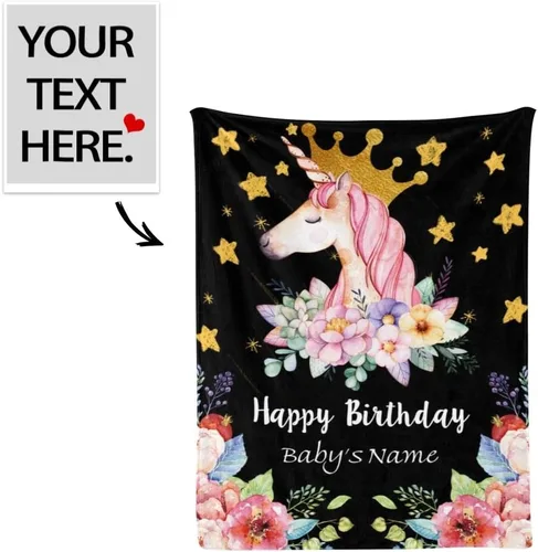 Miniatura 2 de Mantas de bebé personalizadas de unicornio con nombre/texto, mantas de bebé personalizadas para niña y niño, manta de forro polar negro súper suave