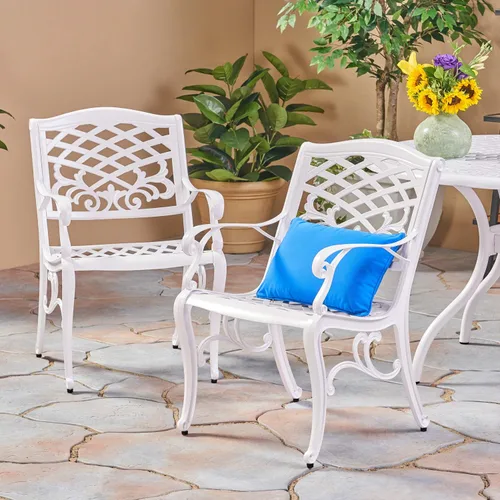 Miniatura 2 de Christopher Knight Home Brody Silla de brazo de aluminio fundido blanco para exteriores (juego de 2)
