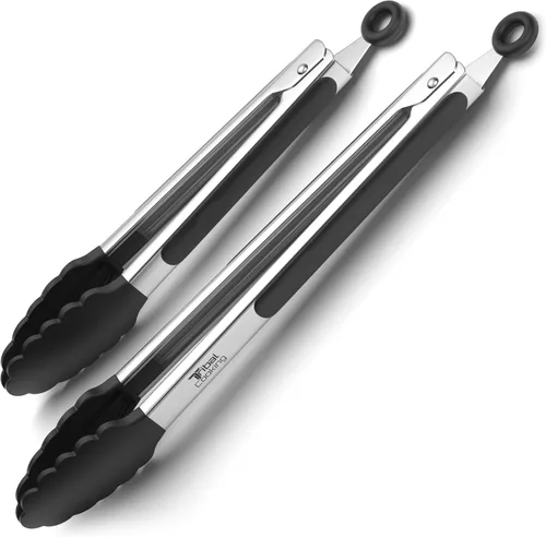 Pinzas de cocina Tribal Cooking con puntas de silicona - Pinzas de acero inoxidable para cocinar - Pinzas de 9" y 12" con agarre antideslizante de