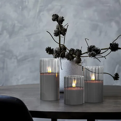 Miniatura 6 de Rhytsing Velas LED de vidrio acanalado ahumado que funcionan con pilas con control remoto, velas sin llama con temporizador, juego de regalo