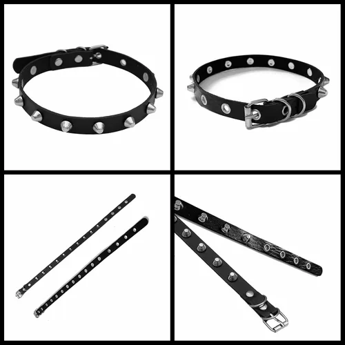 Miniatura 4 de Tosmifairy 3Pcs Leather Goth Jewelry Choker and Bracelets Set Punk Cosplay Costume Accessories for Women Men Teen Girls