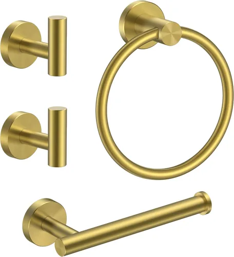 Miniatura 13 de FORIOUS 4 accesorios de baño, soporte para papel higiénico de acero inoxidable SUS304, anillo para toalla y 2 ganchos para toallas, juego de Negro
