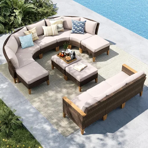 Miniatura 65 de MFSTUDIO Juego de 2 muebles de ratán para patio, sofá biplaza de mimbre para exteriores, juego de conversación para jardín, piscina, patio trasero