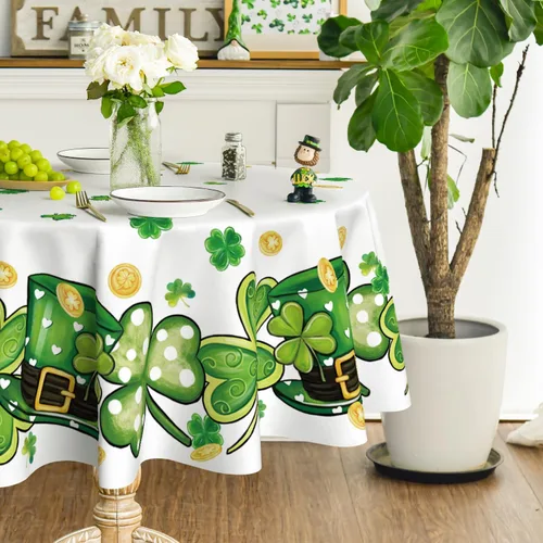 Miniatura 9 de Horaldaily Mantel del Día de San Patricio de 52 x 70 pulgadas, sombrero de trébol blanco lavable para fiesta, picnic y cena