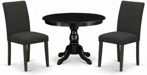 East West Furniture HBAB3-ABK-24 Hartland - Juego de habitación de 3 piezas que contiene una mesa de comedor redonda con pedestal y sillas tapizadas