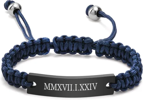 MEALGUET Pulseras de ID Personalizadas para Parejas Grabado Personalizado Hecho a Mano Cuerda Trenzada Pulsera de Muñeca para Hombres Mujeres
