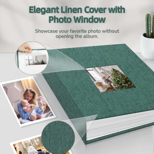 Miniatura 2 de Popotop - Álbum de fotos de 4x6 pulgadas con 200 fotos, libros de fotos con 200 bolsillos horizontales, cubierta de lino, álbumes para fotos Verde