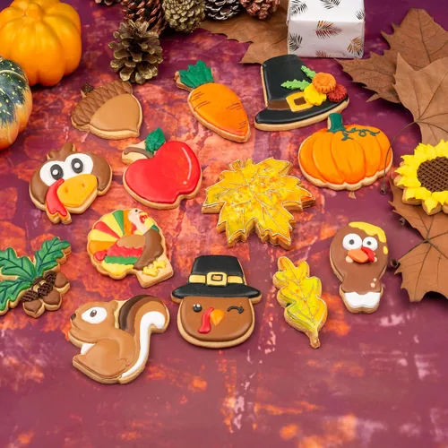 Miniatura 5 de Cortadores de galletas de otoño de Acción de Gracias, formas de bellotas y hojas con sellos de émbolo, accesorios de horneado de ácido poliláctico