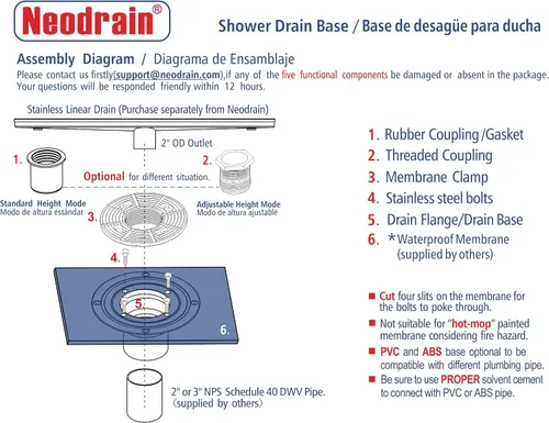 Miniatura 5 de Neodrain El kit de base de drenaje de ducha de PVC incluye brida de base de drenaje de ducha de PVC de 2 pulgadas, adaptador ajustable roscado