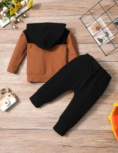 Miniatura 6 de AGAPENG Conjunto de ropa de manga larga con capucha y estampado de letras pantalones rasgados para otoño e invierno