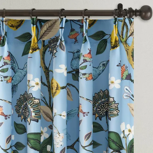 Miniatura 18 de Cortinas beige para cocina, 36 pulgadas de largo, diseño floral botánico de limón y colibrí, cortinas plisadas para oscurecer la habitación