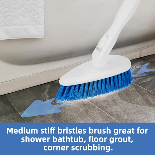 Miniatura 4 de Qaestfy Cepillo de limpieza para bañera y azulejos con mango largo ajustable de 51 pulgadas, cepillo de limpieza de bloqueo en su lugar, cabezal