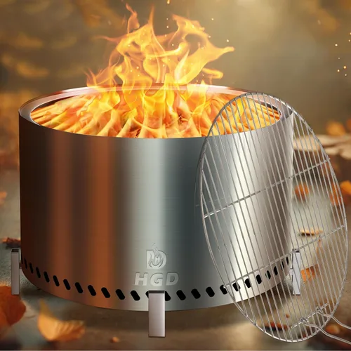 Miniatura 13 de HGD Chimenea sin humo de 20 pulgadas para exteriores, fogata de leña de acero inoxidable con combustión secundaria, estufa de patio trasero