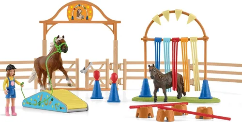 Miniatura 8 de Schleich Farm World - Juego de entrenamiento de agilidad de poni con caballo, entrenador y accesorios, juego de 41 piezas de poni, entrenador