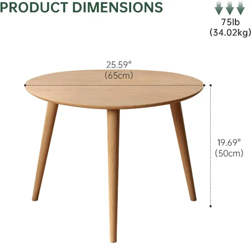 Miniatura 2 de Mesa de café ovalada pequeña, mesa auxiliar moderna de mediados de siglo de 25.6 pulgadas para sala de estar, mesa central 100% madera de roble