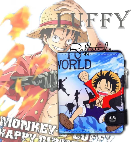 Miniatura 6 de Cartera corta de piel sintética de viaje con bolsillo para monedas con cremallera, Luffy B, Casual