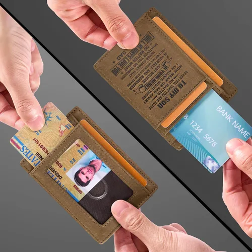 Miniatura 104 de Travelambo billetera mediana y minimalista de cuero para bolsillo frontal, con bloqueo de interferencia de radiofrecuencia