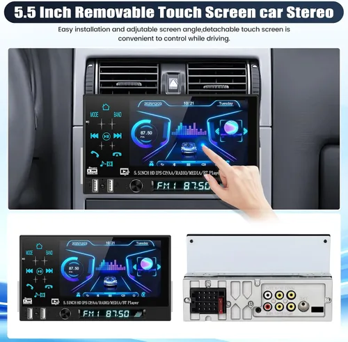 Miniatura 7 de Estéreo de coche de un solo DIN con Carplay inalámbrico y Android Auto, 5.5 "1 DIN pantalla táctil Radio de coche con Bluetooth FM Radio espejo