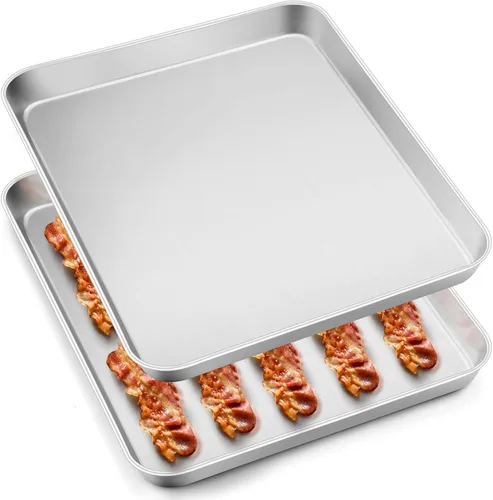 Miniatura 10 de Leonyo Hojas para hornear de acero inoxidable de 17 x 13 pulgadas, paquete de 2 bandejas de media hoja de acero inoxidable para hornear galletas