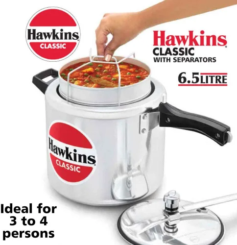 Miniatura 2 de Hawkins Olla a presión clásica de 6,5 litros con ollas, olla de tapa interior con juego separador, color plateado (CL66)