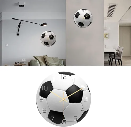 Miniatura 5 de Garneck Reloj de pared de fútbol de fútbol reloj de pared de fútbol deportivo con impresión redonda de acrílico reloj de pared silencioso sin tictac