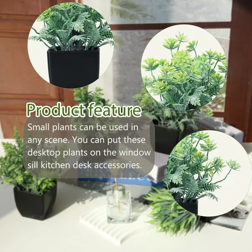Miniatura 3 de GREENTIME Paquete de 4 plantas falsas en maceta negra, pequeñas plantas artificiales de eucalipto en maceta, hierba de trigo, mini vegetación