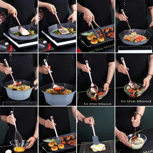 Miniatura 7 de Juego de utensilios de cocina de cobre, juego de 13 utensilios de cocina de acero inoxidable con chapado en oro rosa de titanio, juego
