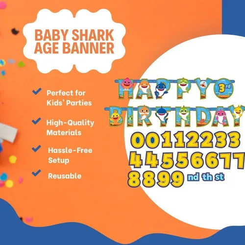 Miniatura 4 de Cartel de feliz cumpleaños de Baby Shark con texto en inglés «Add An Age – 10.5 x 10 pulgadas (paquete de 1) – Decoración de papel multicolor