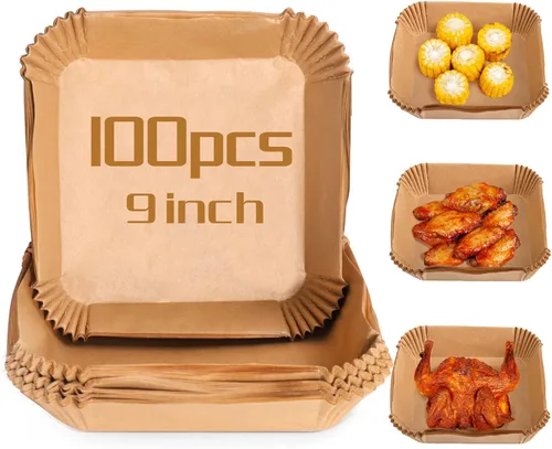 Palksky 100 piezas de papel cuadrado para freidora de aire, forros para hornear, papel de hornear para freidora de aire, impermeable, a prueba de