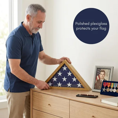 Miniatura 3 de Americanflat Pequeña vitrina plegada de bandera – Se adapta a banderas ceremoniales plegadas de 3 x 5 pies (no para bandera funeraria) – Colección