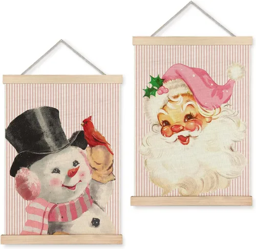 Miniatura 8 de LUVADIAN Decoración de Pared Navideña, Arte de Pared de Luces Navideñas Hohoho con Colgador de Póster de Madera, Decoración de Pared Navideña