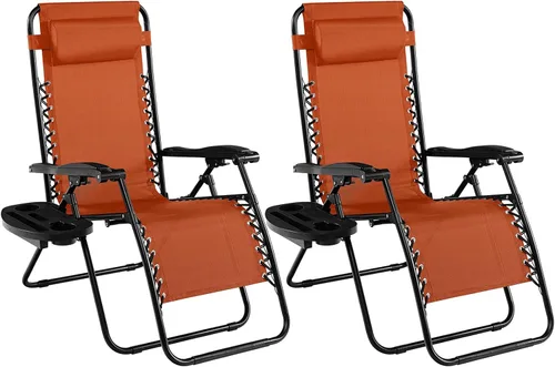 Miniatura 16 de Goplus Sillas de salón Zero Gravity, reclinables plegables ajustables en 160° con almohada y soporte para tazas, cómodas sillas de descanso de 350