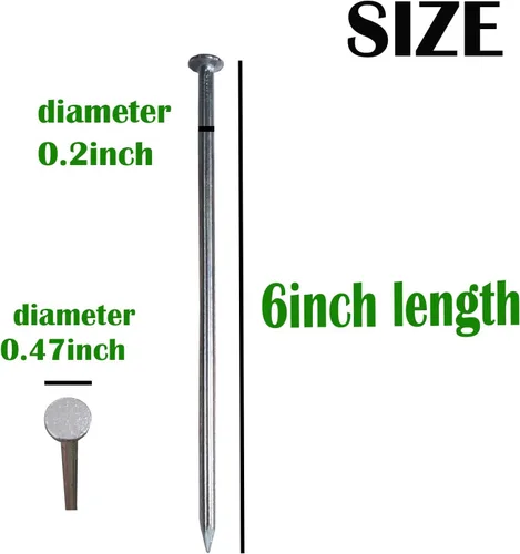Miniatura 2 de Estacas de paisaje, picos de paisaje galvanizados de metal para césped artificial, picos de tienda, bordes de pavimentadora (50, 6 pulgadas)