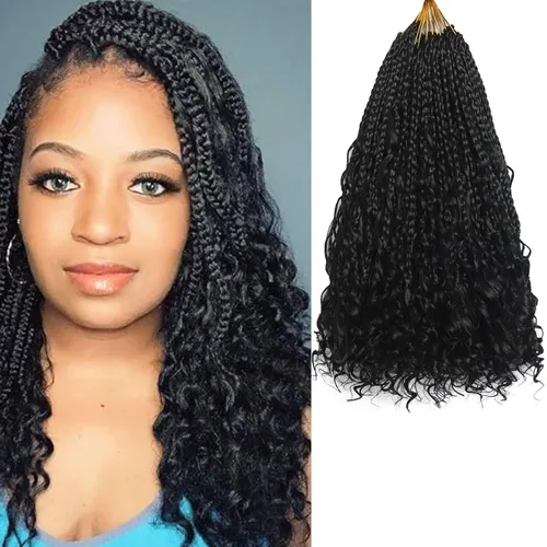 Miniatura 25 de Flagship 9 Paquetes Goddess Box Braids Cabello de Ganchillo para Mujeres Negras - 10 Pulgadas Pre-enrollado con Puntas Rizadas, Estilo Bohemio