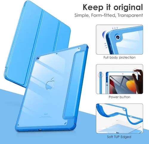 Miniatura 3 de VIKESI - Funda para iPad de 9ª / 8ª / 7ª generación de 10.2 pulgadas (lanzada en 2021/2020/2019), parte trasera transparente, cubierta de marco