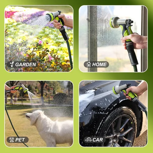 Miniatura 8 de Relxitl Manguera de jardín, manguera de agua flexible, manguera ultraligera no expandible con rociador de 10 funciones, a prueba de fugas, Verde