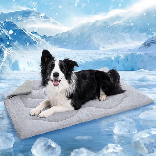Miniatura 13 de Queenmore Tapete refrescante grande para perros, cama plana portátil para mascotas para perros y gatos, tapete antideslizante para dormir para Azul