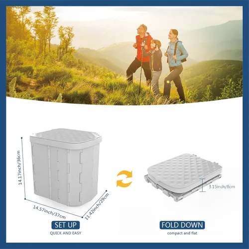 Miniatura 2 de Hapoon Inodoro Plegable Portátil XL para Acampar con Tapa - Orinal Portátil de Viaje para Adultos, Gris