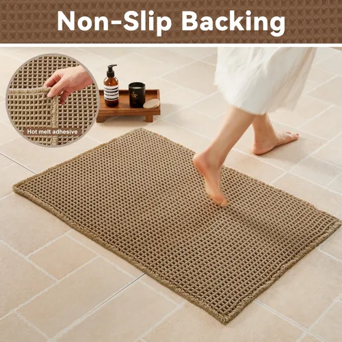Miniatura 4 de Triohero Tapete de baño con diseño de gofre, tapete de baño pequeño y bohemio, antideslizante, lavable, ultra suave, súper absorbente, de secado