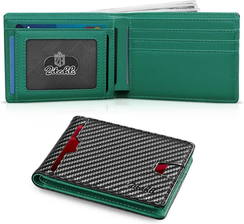 Miniatura 29 de Zitahli Billetera para hombre, de piel fina, con bloqueo RFID, minimalista, plegable, tarjetero con caja de regalo