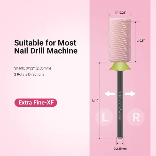 Miniatura 4 de MelodySusie Brocas de cerámica para uñas, 3/32 pulgadas, chaflán superior plana, puntas de barril grandes, eliminación rápida de acrílico o gel Rosa