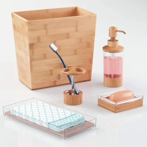 Miniatura 5 de iDesign - Cesta de basura rectangular de bambú, colección Formbu, 10.5 x 5.75 x 10 pulgadas, acabado de madera natural Acabado de madera natural